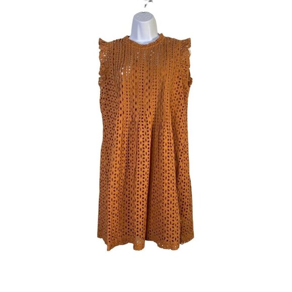 MADEWELL Woman’s Eyelet Ruffle-Sleeve Mini Dress Mulled Cider Cotton Womens SZ M - Picture 2 of 8